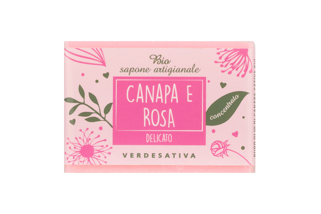 Biosapone artigianale canapa e rosa - 100 gr - Bongae 